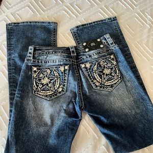Miss Me Jeans, relaxed fit, boot cut, Size 27, 32 inch inseam.  Worn twice!